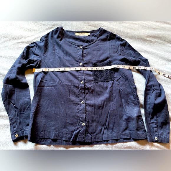 Navy blue cotton blouse with pocket by Nice Things (size med) - Picture 3 of 4
